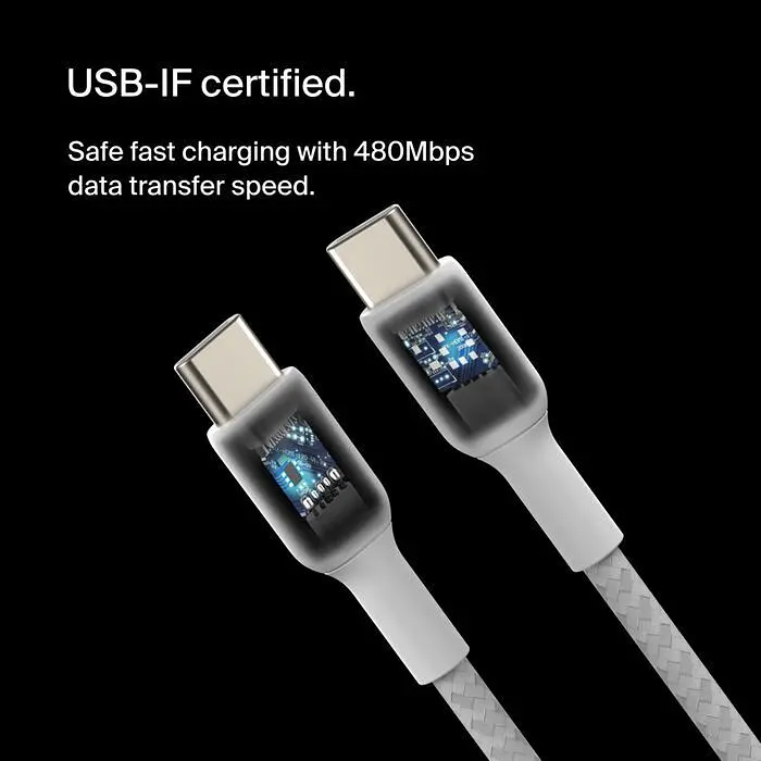 Кабель Belkin Boost Up Charge Braided USB-C to USB-C 1m White (CAB004BT1MWH) [158881] - фото 2