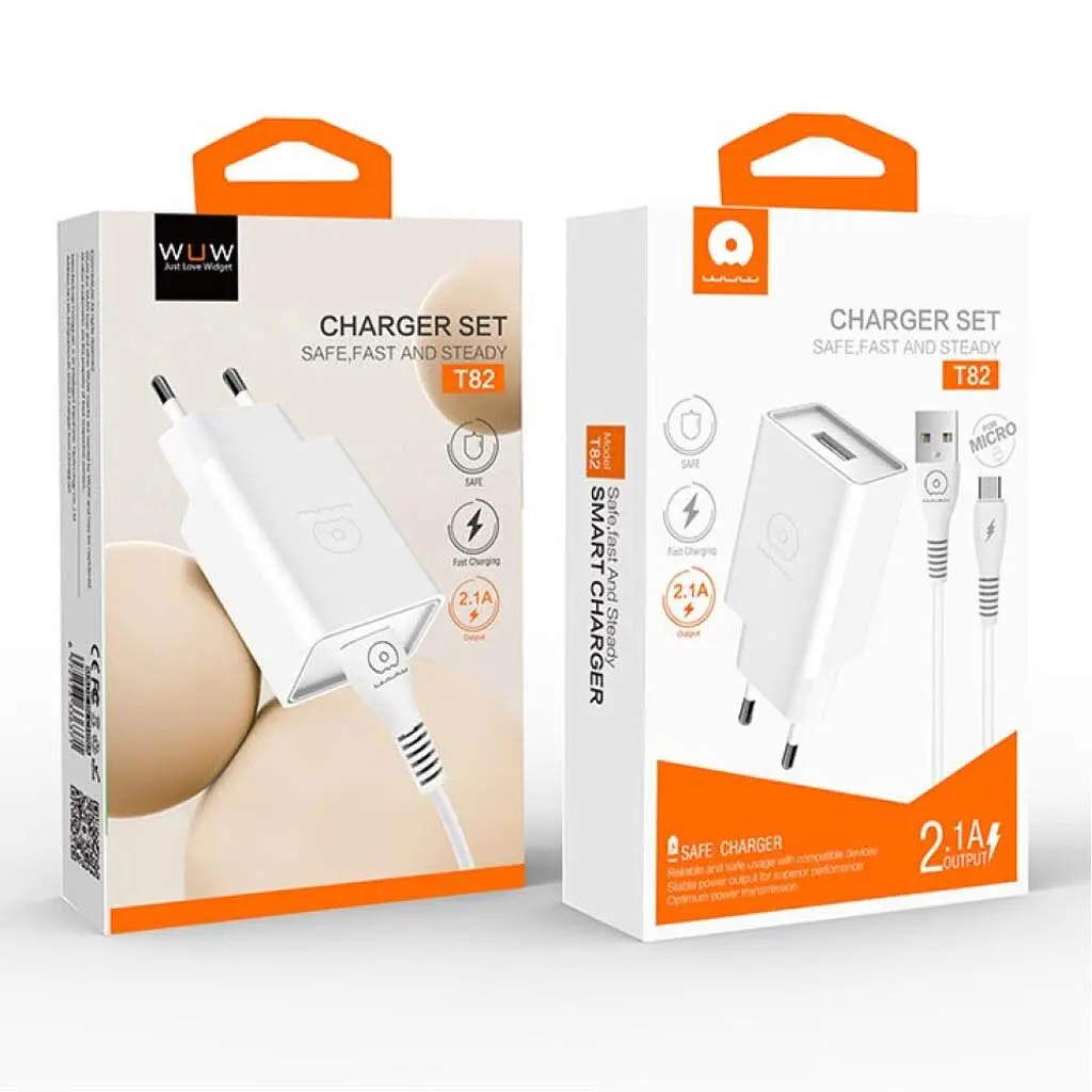 Мережевий зарядний пристрій з кабелем WUW-T82 Single USB home charger set micro - фото 2