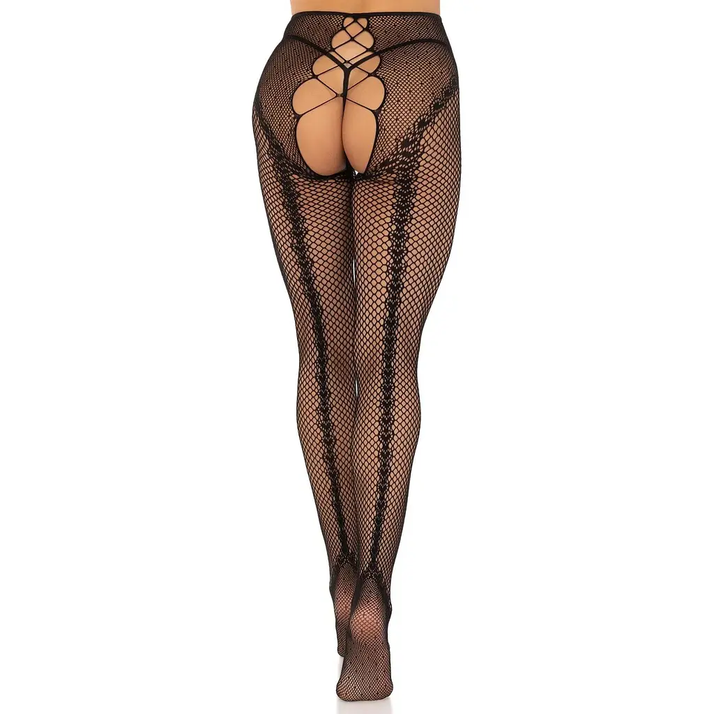 Панчохи Leg Avenue Crotchless Net Tights With Heart Backseam Black One Size - фото 3