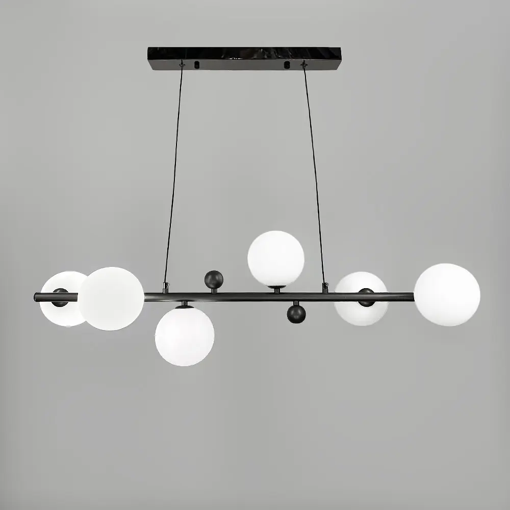 Удлиненная люстра с 6 белыми плафонами длиной 90 см | Line F | Ст. MJ295L/6L BK+WT - фото 6