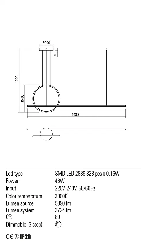 Подвесной светильник Redo GIOTTO SU LED 49W 3000K MBK (4.1.2) 01-1735 - фото 3