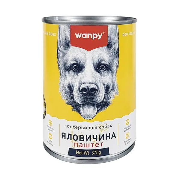 Вологий корм для собак Wanpy Beef ВАНПІ ЯЛОВИЧИНА паштет, банка 375 г