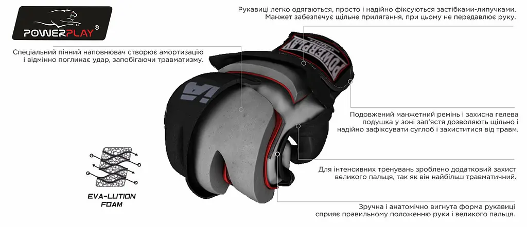 Рукавички для MMA PP-3058 PowerPlay M fit0002991 - фото 6