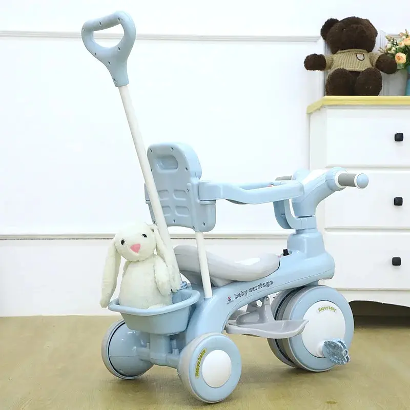Дитячий триколісний велосипед Baby Carriage 588 блакитний з батьківською ручкою - фото 4