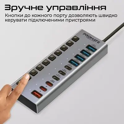 Концентратор Promate USB-C 10-in-1 5xUSB-C + 5xUSB gray (gegahub-5g) - фото 4