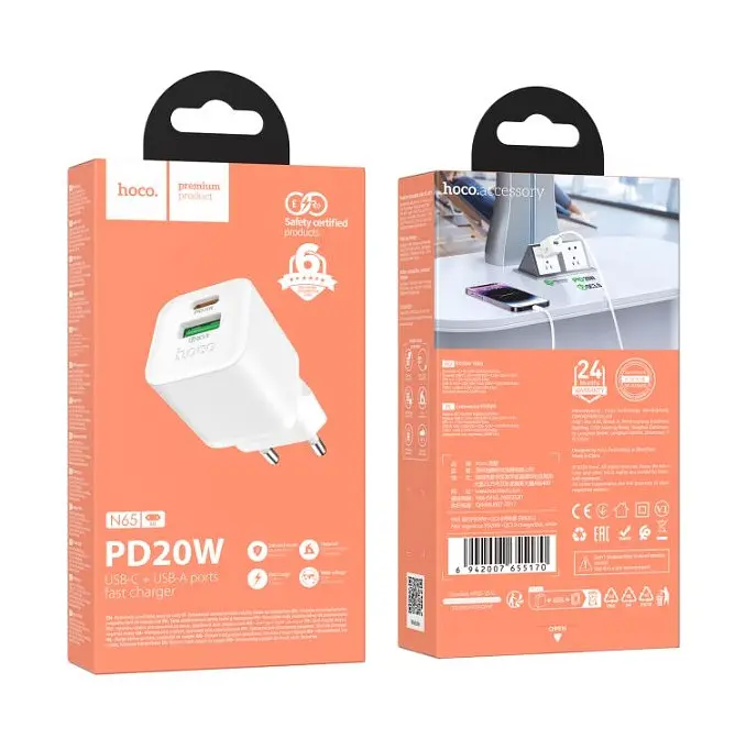 Мережевий зарядний пристрій Hoco N65 Ingenious PD20W+QC3.0 charger(EU) Білий - фото 2