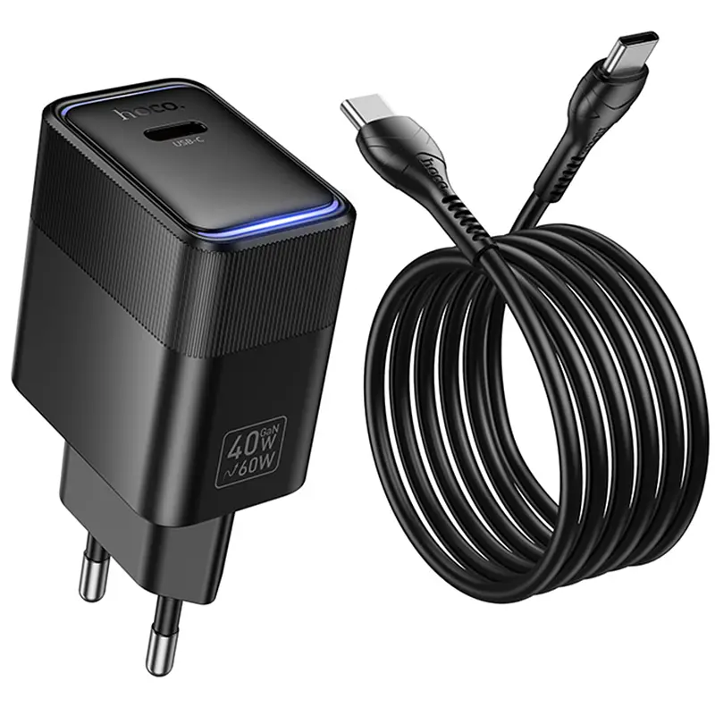 Мережевний зарядний пристрій Hoco CS113A Lounge PD40W 1USB-C + кабель Type-C to Type-C Black - фото 2
