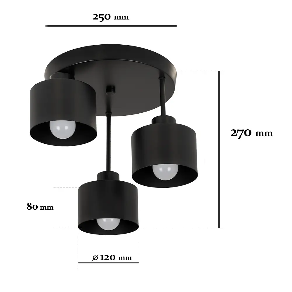 Люстра стельова Levistella 7529905-3 BK, E27, чорний метал, 3 плафона, діаметр 120 мм, сучасний стиль для дому - фото 2