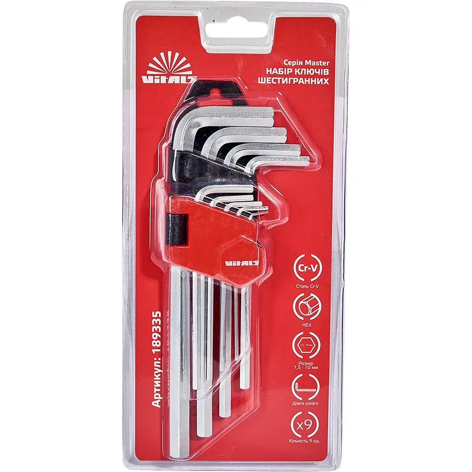 Набір шестигранних ключів Vitals Master подовжених 1.5-10 мм 9 шт. (189335) - фото 4