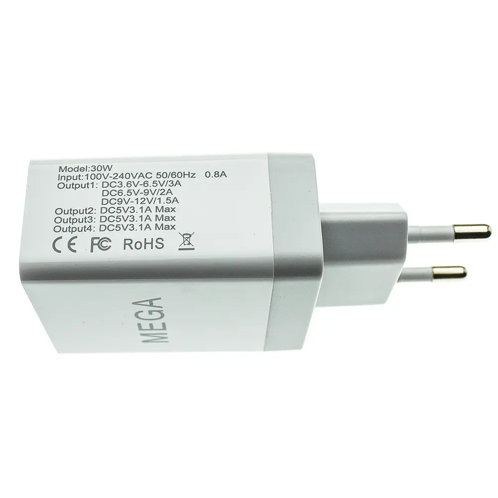 Адаптер зарядный блок питания на 4 USB-порта Mega 30w зарядный - фото 2
