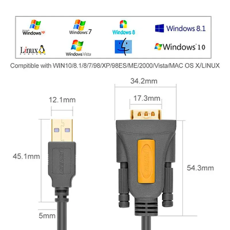 Кабель для передачі даних USB to COM M 1.5m DB9 RS-232 CR104 black Ugreen (20211) - фото 11