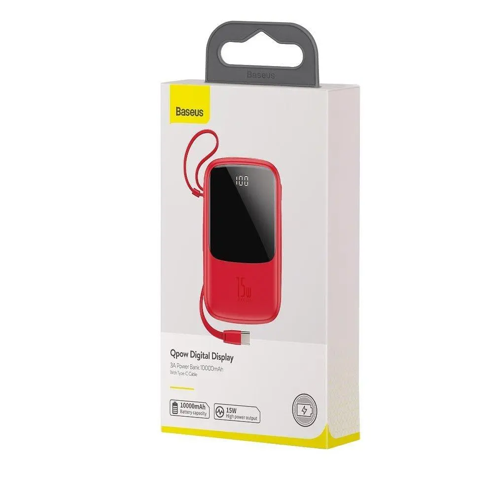 Портативна батарея Powerbank Baseus Q pow Digital Display 10000 mAh With IP Cable PPQD-B09 Red - фото 2
