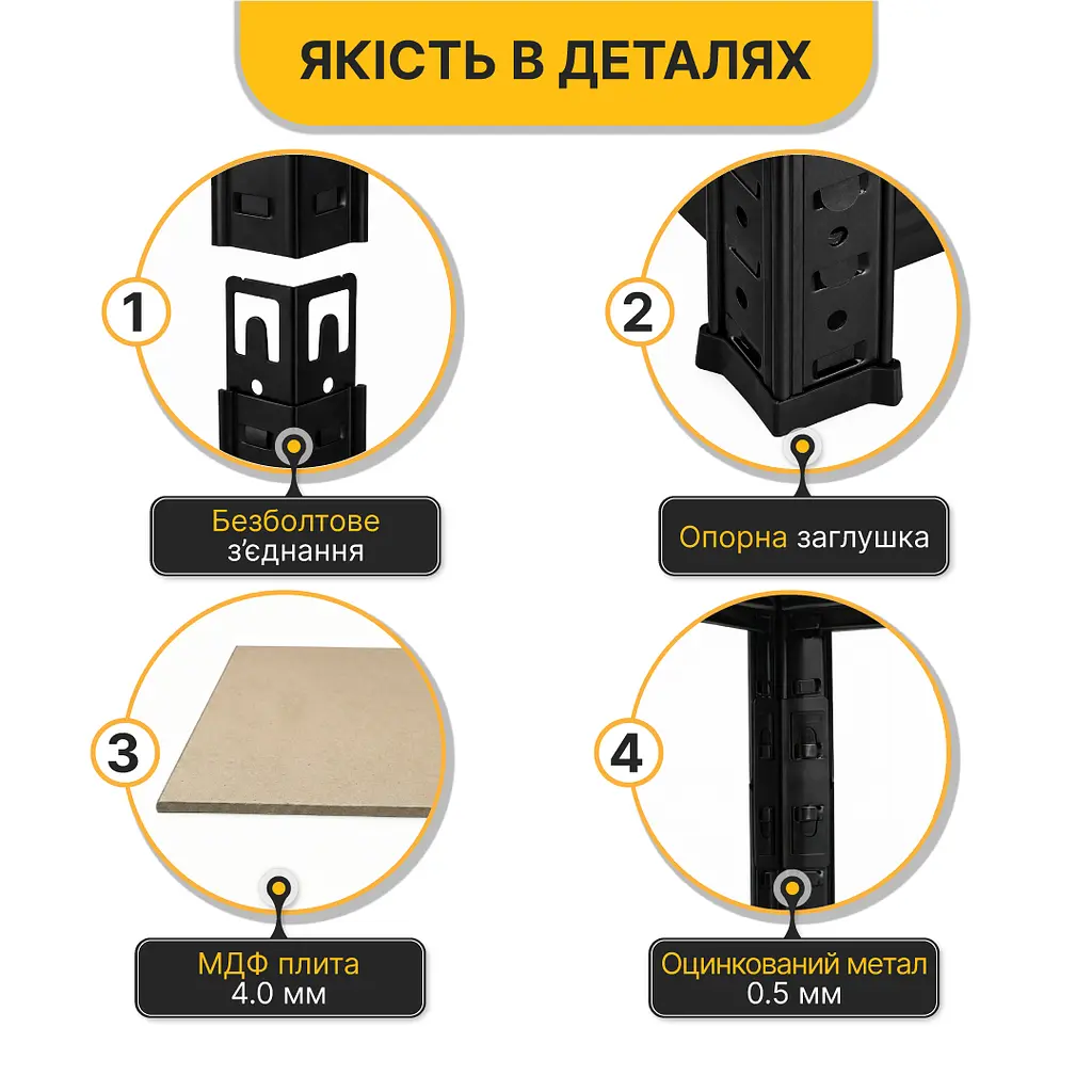 Стелаж LEOBRO Premium Black 200 х 90 х 40 см, 175кг/полиця, 5 полиць (LB-R128) - фото 4