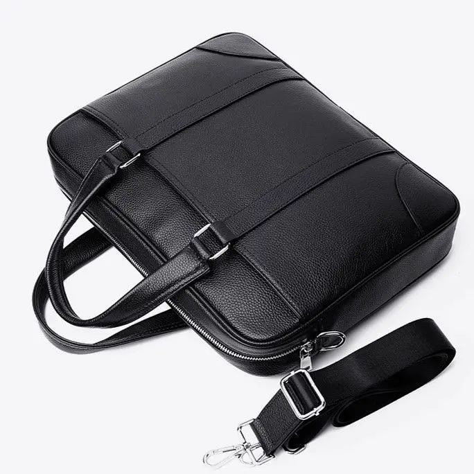 Шкіряна чоловіча сумка для документів та ноутбука чорна SL-21511 Tiding Bag - фото 4
