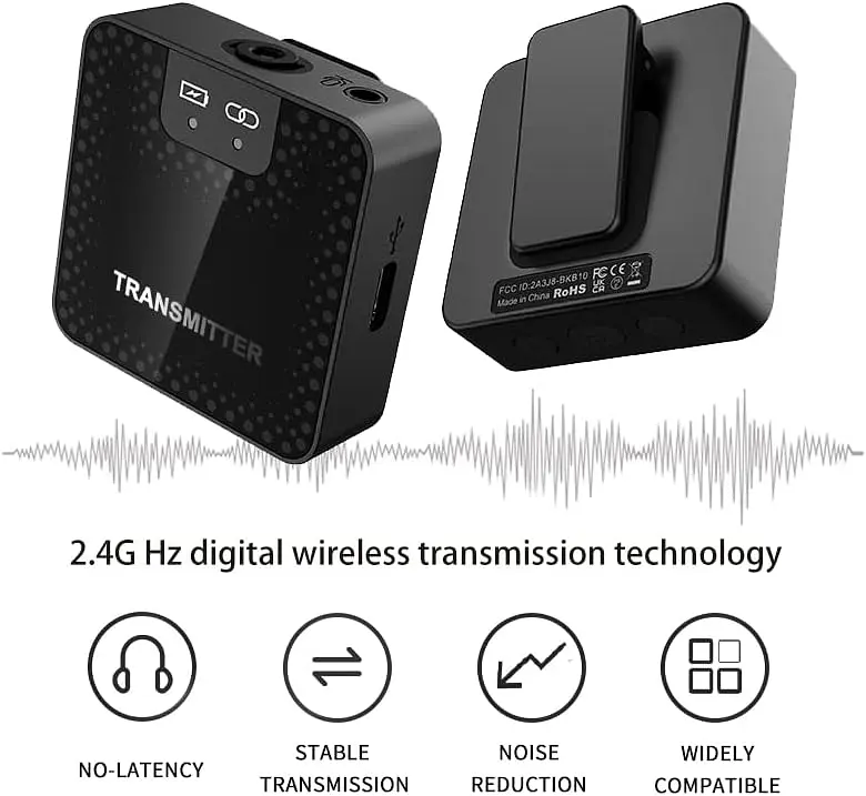 Микрофон XIAOKOA BKB-10-2-контактный беспроводной, 2,4G, 0,14 дюйма 3,5 мм, внешний микрофон для смартфона - фото 2