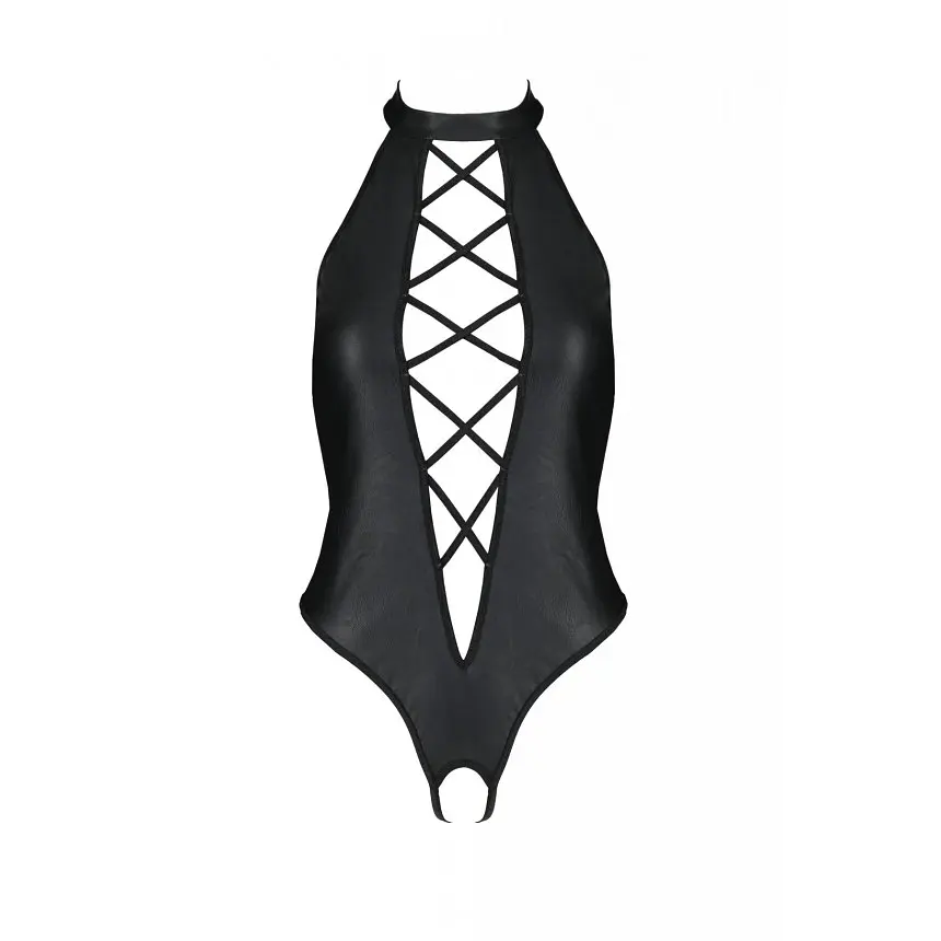 Боді з еко-шкіри з імітацією шнурівки та відкритим доступом Passion Nancy Body, 4XL/5XL - фото 3