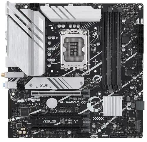 Материнська плата LGA1700, Asus PRIME B760M-A WIFI D4, B760, 4xDDR4, Int.Video(CPU), 4xSATA3, 2xM.2, 3xPCI-E 16x 4.0, Realtek 7.1, Realtek 2.5Gb, WiFi 6, Bluetooth 5.2, 5xUSB3.2/7xUSB2.0, HDMI/DP, MicroATX - фото 2