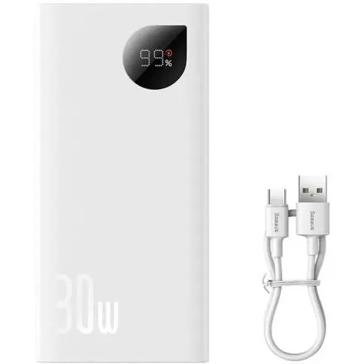 Портативна батарея Baseus Adaman 2 Digital Display Fast Charge Power Bank 20000 mAh 30W PPAD050002 White - фото 3