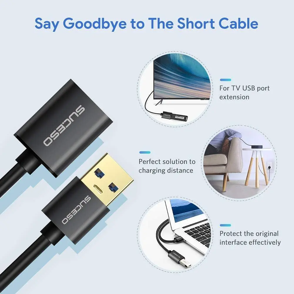 Подовжувальний кабель SUCESO USB 3.0 2M USB 3.0 Тип A Чоловічий та Жіночий 5 Гбіт/с Синхронізація даних USB Подовжувач Шнур - фото 3