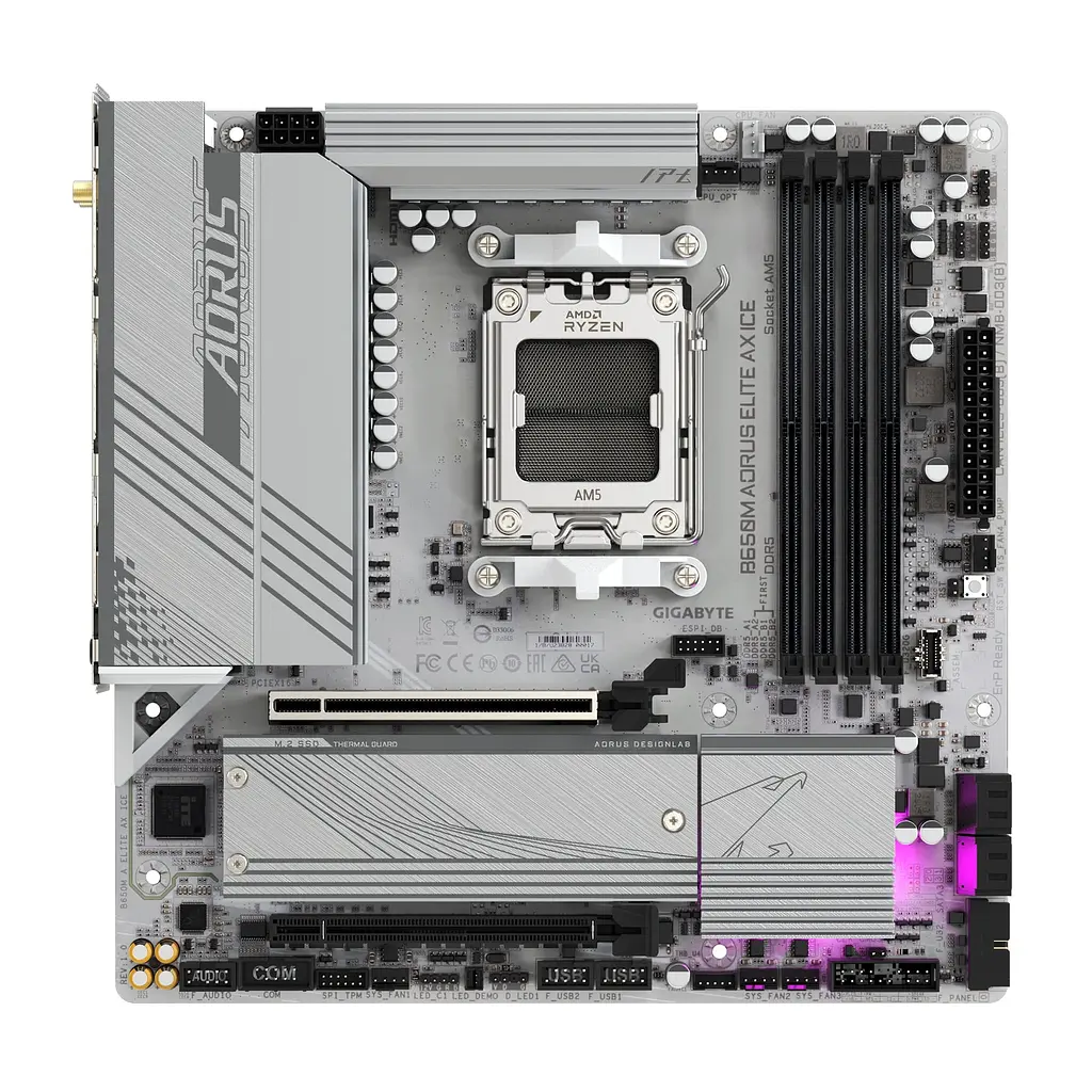 Gigabyte Материнська плата B650M A ELITE AX ICE sAM5 B650 4xDDR5 M.2 HDMI DP Wi-Fi mATX
