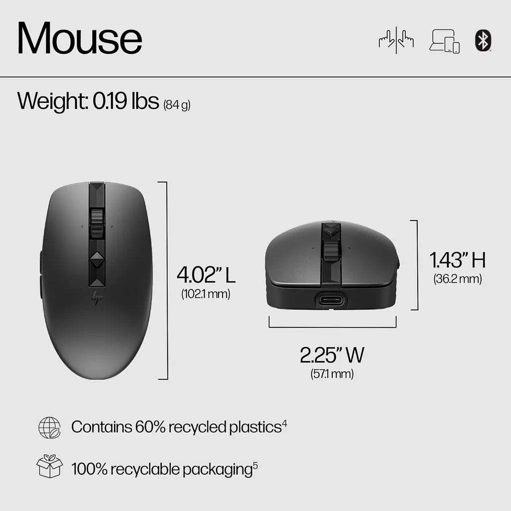 Мишка HP 710 Silent Rechargeable Wireless Black (6E6F2AA) - фото 7