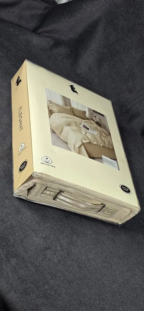 Комбінована постільна білизна ELEGANT бежевий двоспальний комплект 200×230 підодіяльник простирадло 220×240 наволочки 70×70 (2 шт) - фото 4
