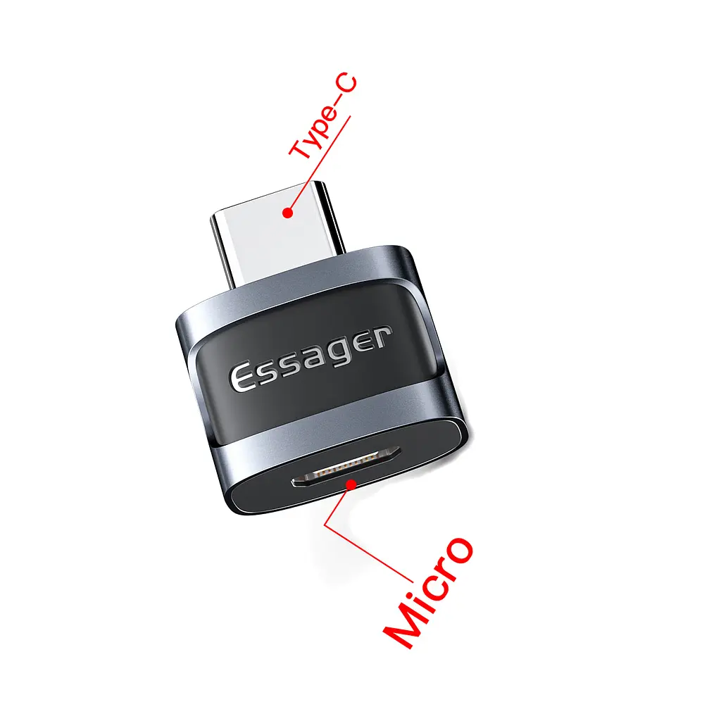 Перехідник USB-C M to Micro 5P F gray Essager (EZJMC-XL01) - фото 2