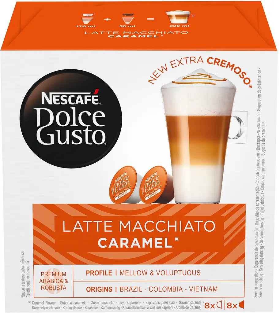 Набор кофе в капсулах Nescafe Dolce Gusto Latte Macchiato Caramel 48 шт. 436.8 г (3 уп. x 16 шт. 145.6 г) - фото 2