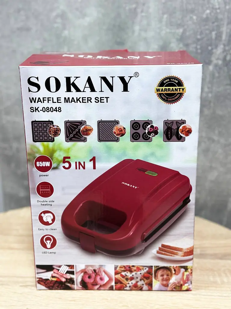 Мультипекар 5в1 вафельниця мультимейкер Sokany SK-08048 форми для великих вафель, пончиків, печива 650 Вт Червоний - фото 9