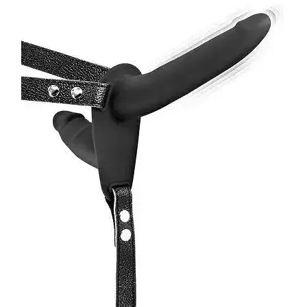 Подвійний страпон Fetish Tentation Vibrating Strap-On with Double Dildo Black з вібрацією - фото 2