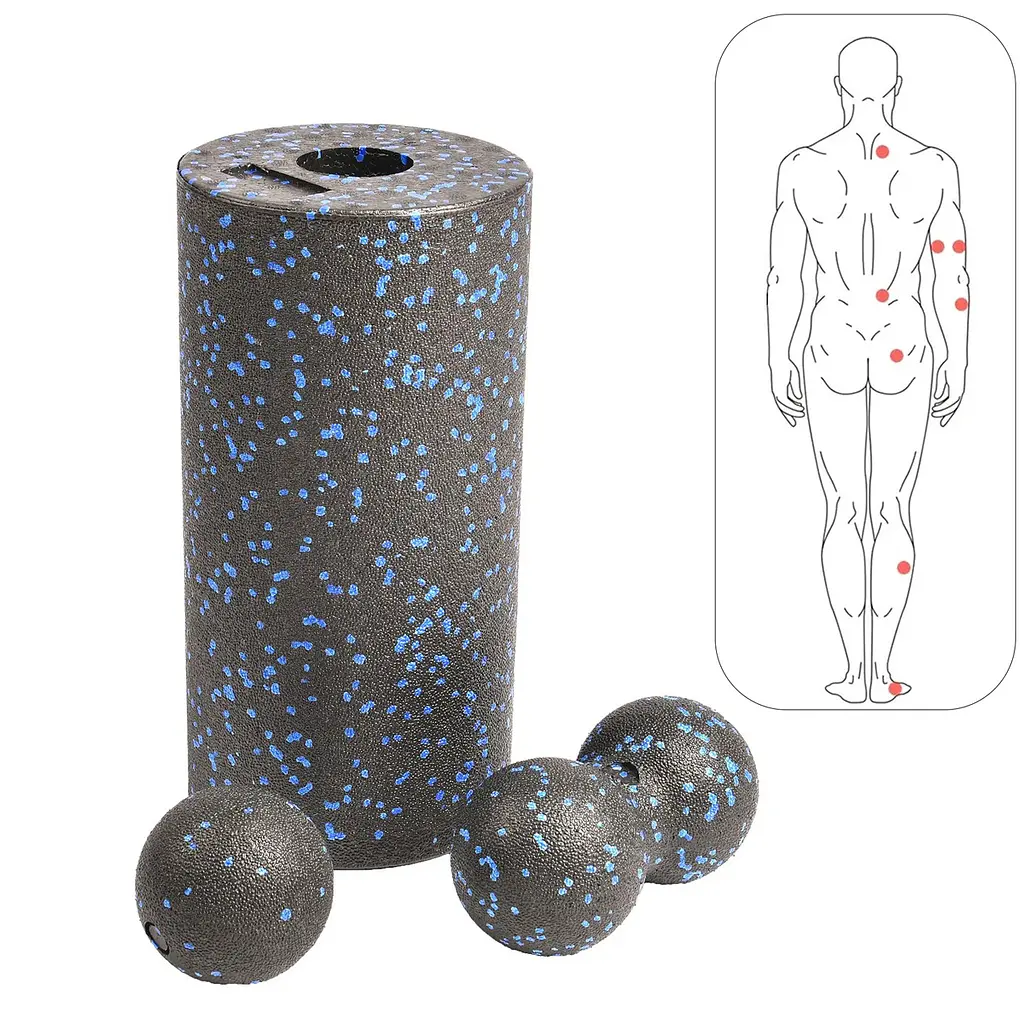 Массажный ролик для спины FitRoller 3 в 1, набор роллеров и валиков для йоги, черный - фото 4