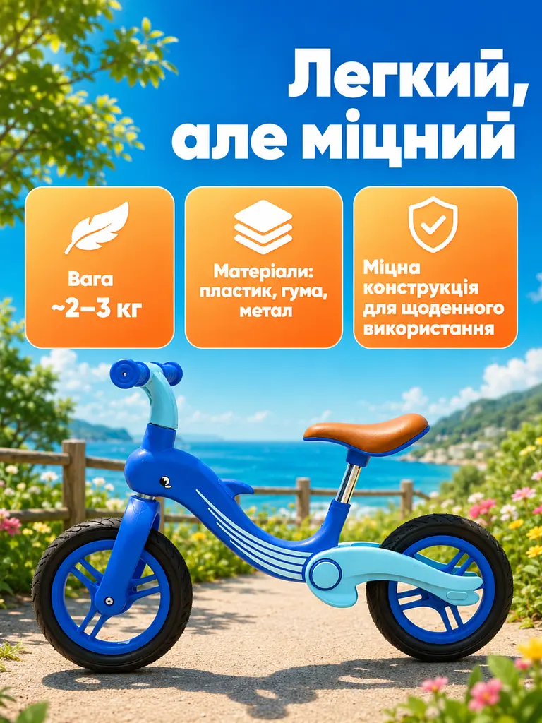 Дитячий біговел-балансир Дельфін складаний від 2-5 років, синій з блакитним (26276279) - фото 5