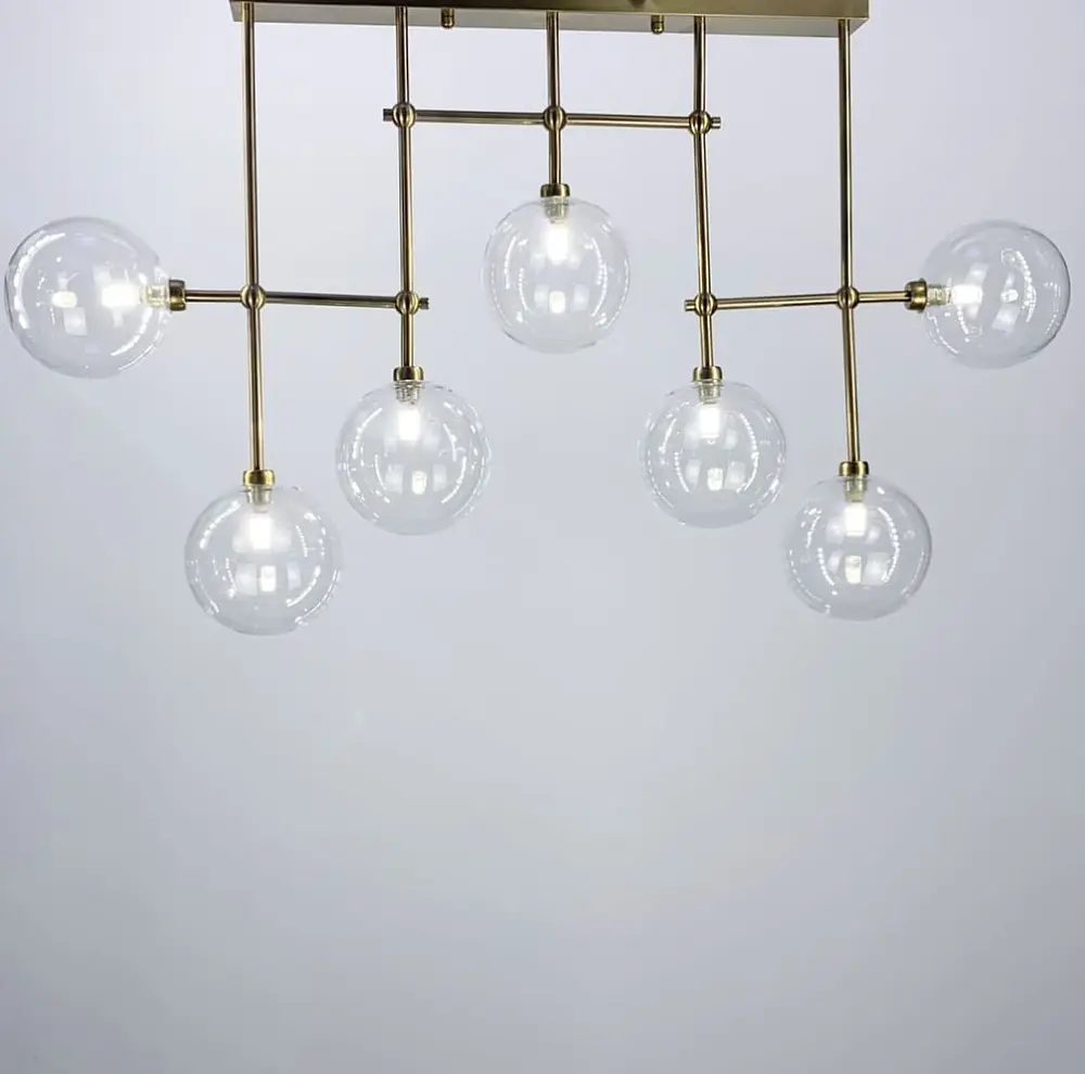 Удлиненная люстра с прозрачными плафонами в корпусе латунь Ст. 835/7 AB | Line F - фото 3