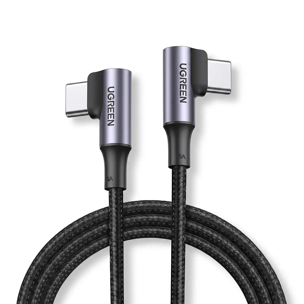 Кабель UGREEN US335 USB-C - USB-C кутовий 90° PD 100 Вт 1 м космічний сірий (70696)