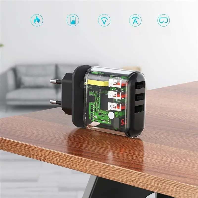 Зарядний пристрій CHOETECH (3USBх2.4A) Black (Q5009-EU) - фото 2