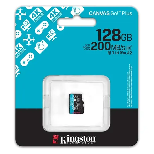 Карта пам'яті microSDXC, 128Gb, Kingston Canvas Go! Plus, Class 10 UHS-I U3 V30 A2, без адаптера, до 200 МБ/с (SDCG4/128GBSP) - фото 3