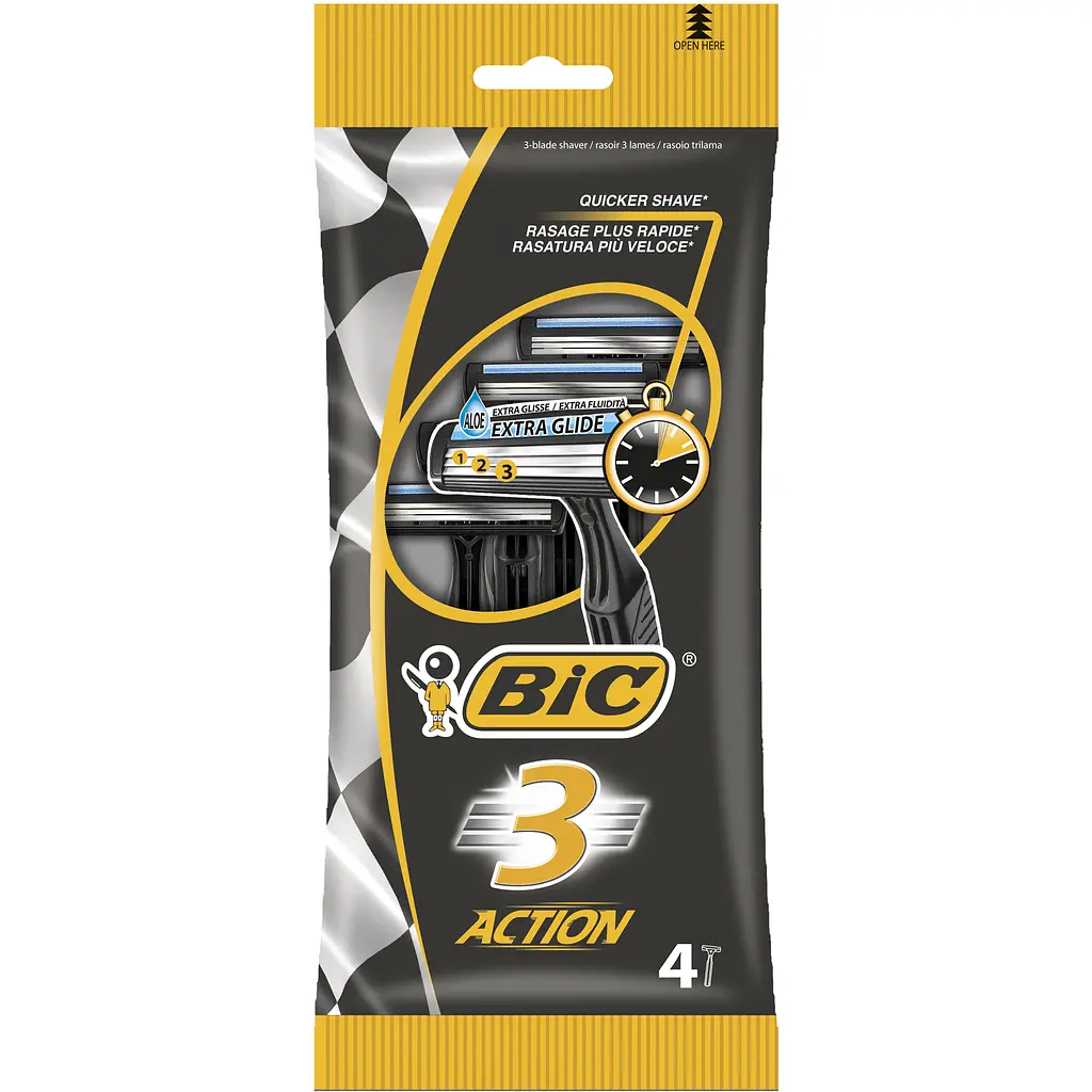 Бритва чоловіча BIC 3 Action без змінних картриджів 4 шт. - фото 1