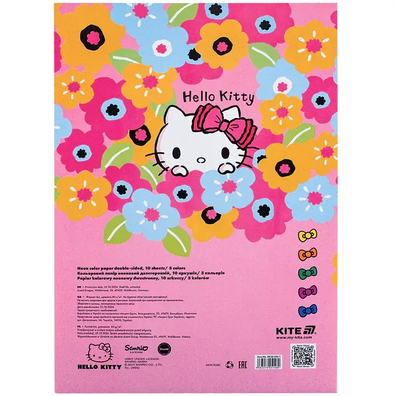Папір кольоровий Kite Hello Kitty неоновий A4 10 аркушів 5 кольорів (HK24-252-1) - фото 4