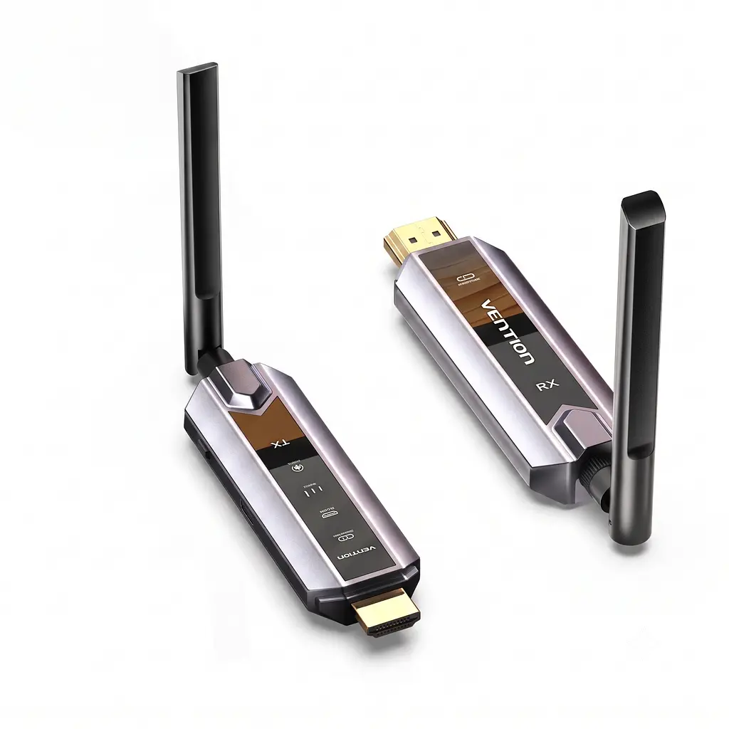 Бездротовий HDMI Vention 1 передавач і 1 приймач 1080p 60 Гц до 200 м на відкритій місцевості потрібне живлення модулів через USB-C кнопка паузи та відновлення трансляції дублювання екрана розширення екрана за підтримки комп’ютером із заводським спарюванням сіро-чорний (ADPH0-1)