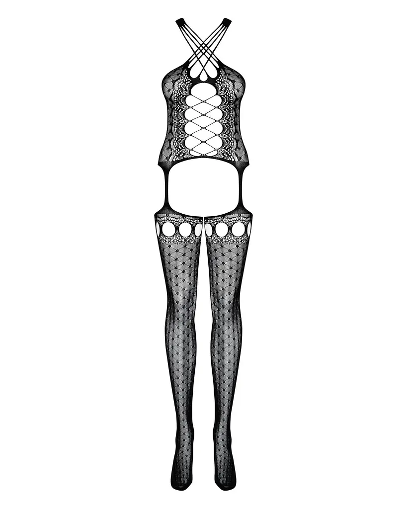 Бодістокінг Obsessive Bodystocking G313 S/M/L, шнурівка, геометричний декор - фото 5