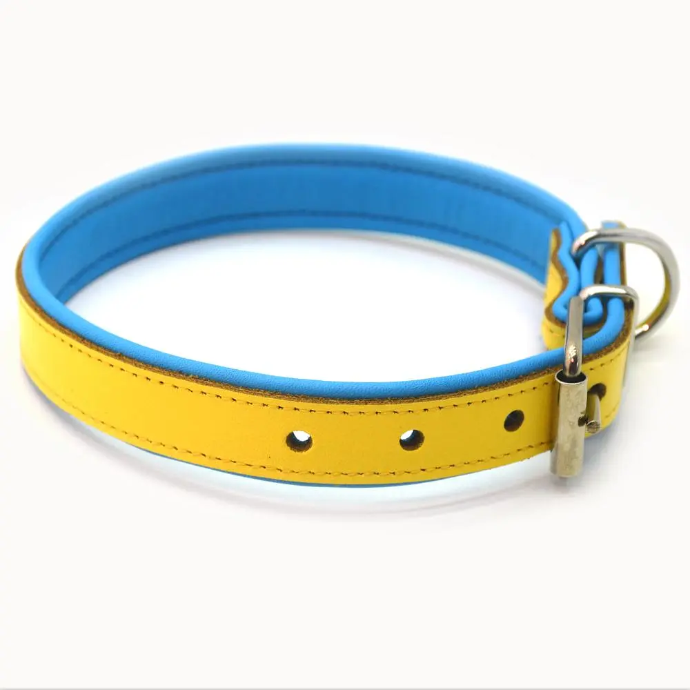 Нашийник для собак Zoo-hunt шкіряний подвійний ОД Україна блакитний+жовтий 1,4/23-28 см - фото 4