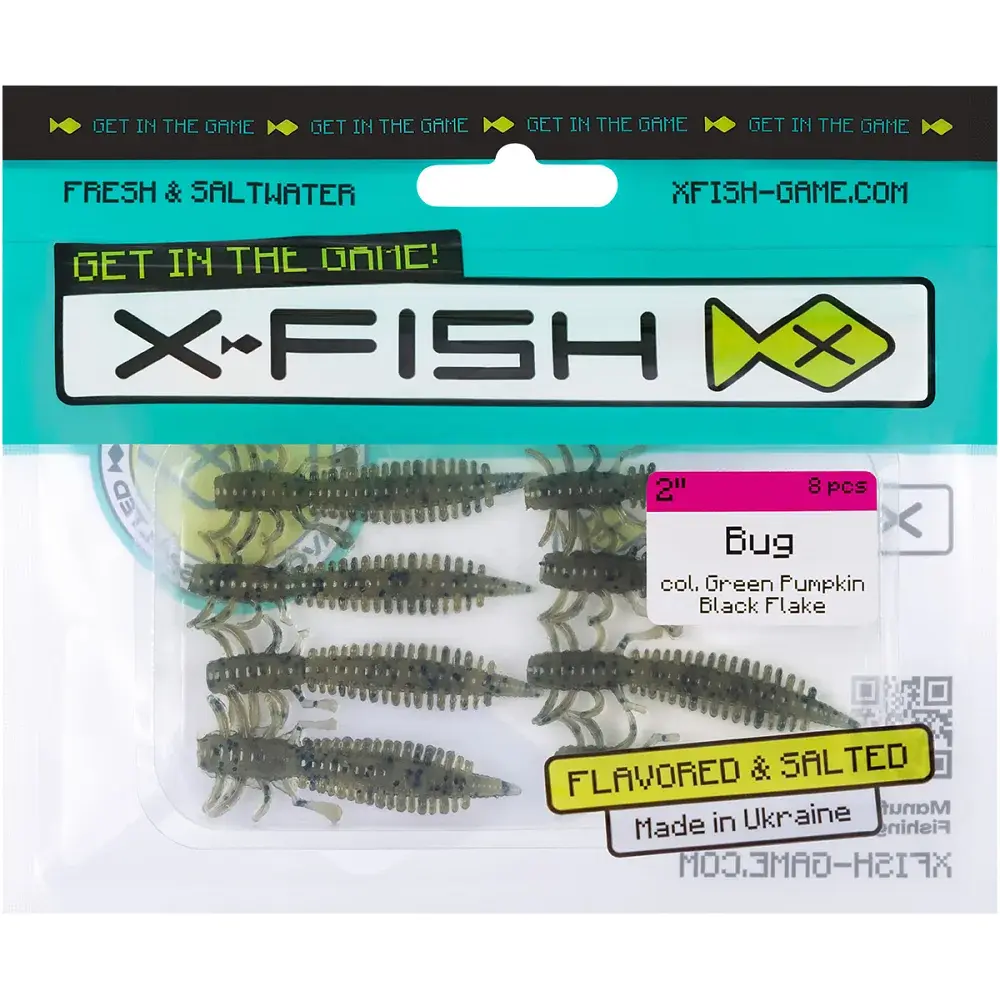 Силікон X-Fish Bug 2" Green Pumpkin Black Flake (8шт/уп) - фото 2