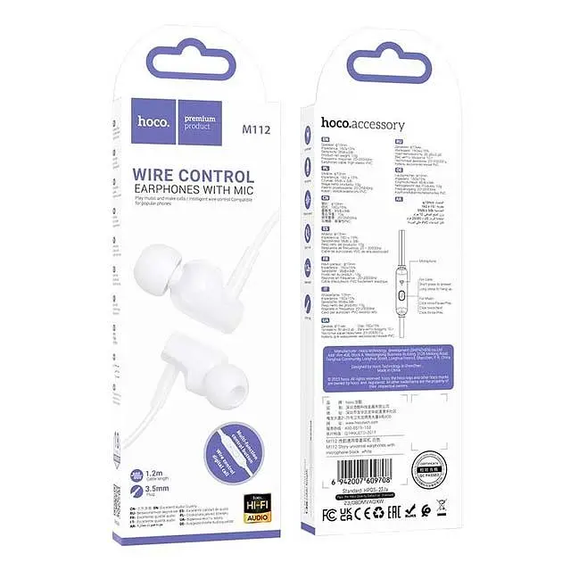 Проводные наушники Hoco M112 Story universal earphones with microphone, 3.5mm, 1.2m, white - фото 3