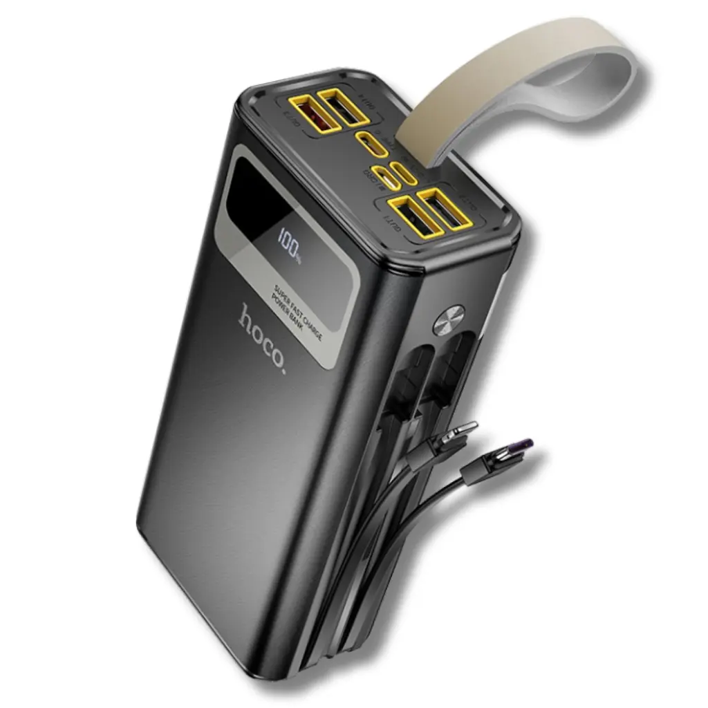 Батарея універсальна HOCO 30000mAh Plentiful 22.5W, built-in cables, LED, Black (DB58 / 715030) - фото 2
