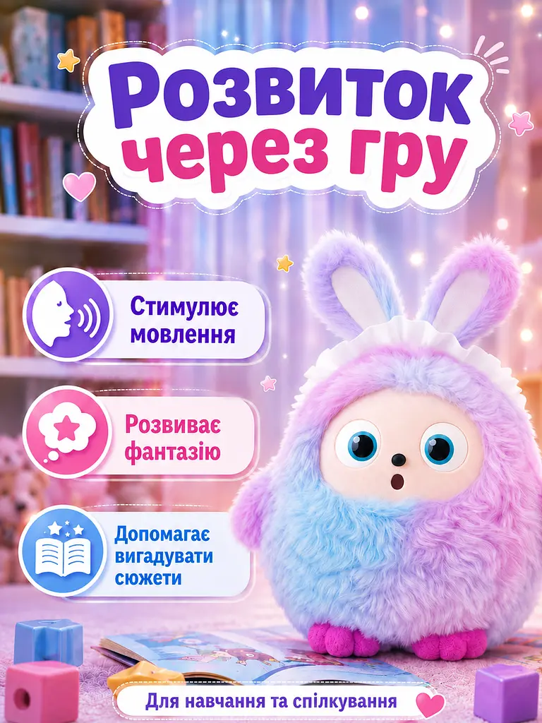 Інтерактивна плюшева AI-іграшка Райдужний зайчик з LED-очима для дітей, фіолетова (49675905) - фото 3
