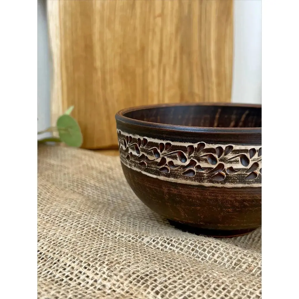 Салатник керамічний (глиняний) різьблений Ангоб 700 мл - фото 3