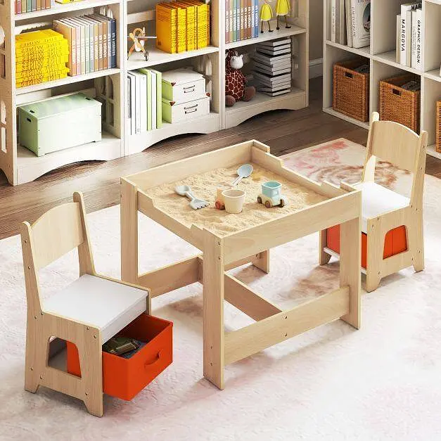 Комплект дитячих меблів Costway Kids Play 3-in-1 Desk стіл та 2 стільці з двосторонньою стільницею-дошкою та ящиками - фото 5