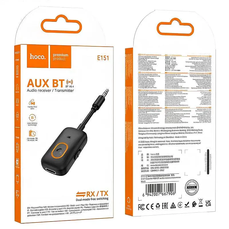 Bluetooth аудіо ресивер/трансмітер Hoco E151 Graceful (AUX 3.5mm) Black - фото 5