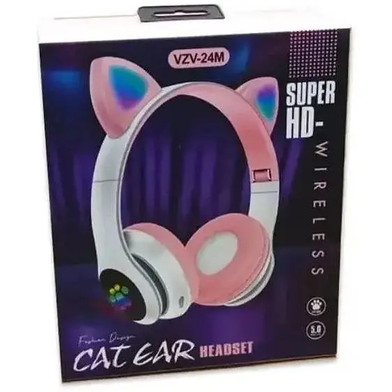 Навушники бездротові Cat ear VZV-24M Bluetooth з різнокольоровим LED підсвічуванням та котячими вушками Рожеві - фото 4