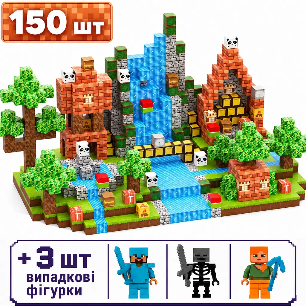 Магнітний конструктор Minecraft 150 шт по грі Майнкрафт Ліс та панди Mk001006.1 - фото 2